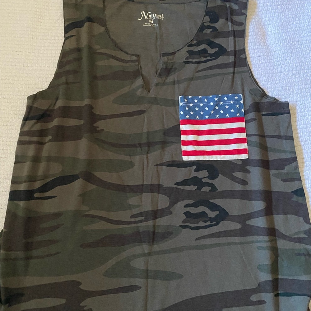 NEW Natural Reflections Camo Tank Top with Flag Pocket